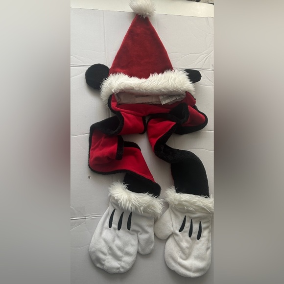 Disney Parks Mickey Mouse Santa Hat/Scarf/Gloves All in One-Plush - Picture 1 of 10